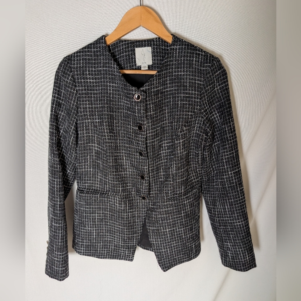 Joie Black And White Tweed With Black And Silver Textured Buttons Jacket Size S